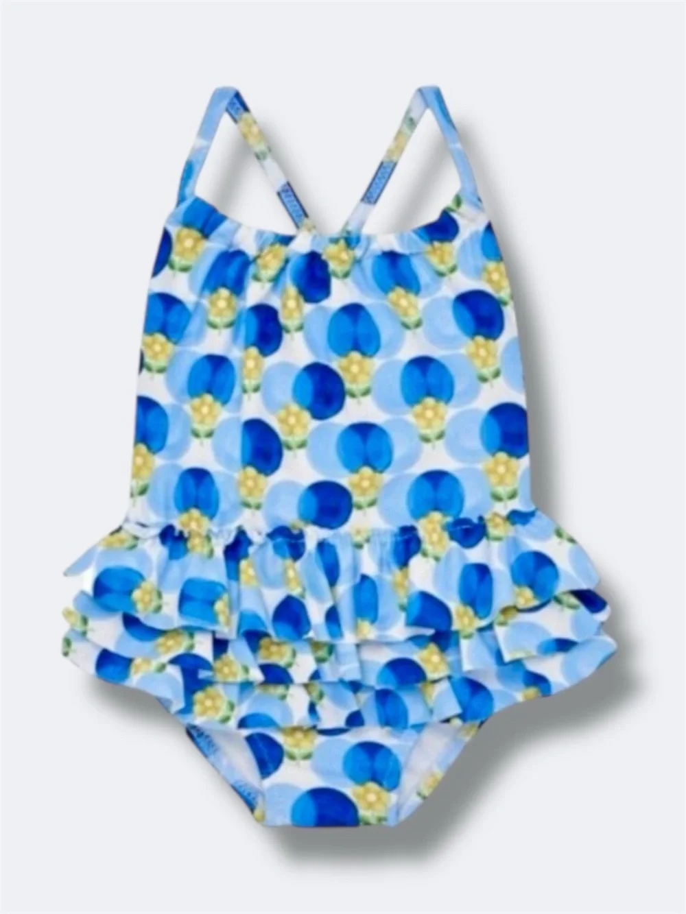 🌵3/$20 Mayoral One Piece Swimsuit Baby Girl 9-12M Blue Floral Ruffle Swim